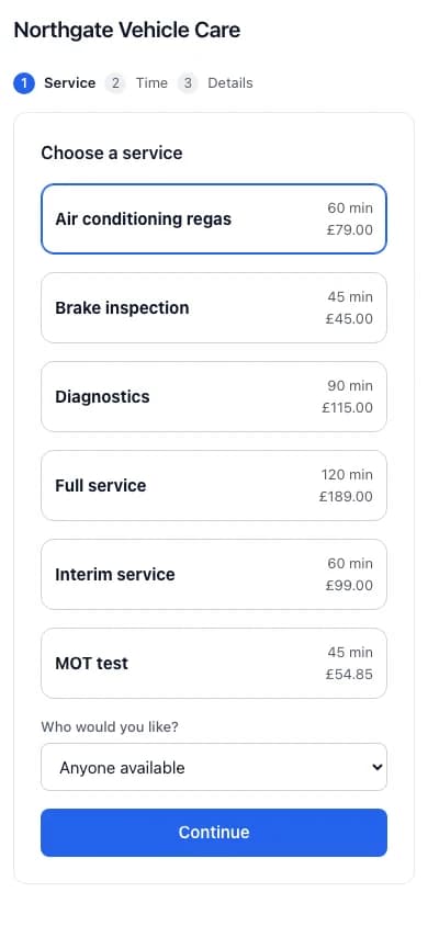 A customer choosing an appointment time on a phone.